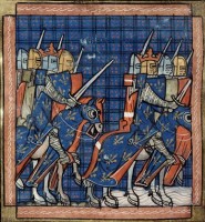Franse ridders en hun koning Philip II / Bron: Chroniques de Saint-Denis, Wikimedia Commons (Publiek domein)