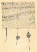 Stichtingsbrief van het bontwerkersgilde te Basel in 1226 / Bron: Krschnernzunft, Wikimedia Commons (Publiek domein)