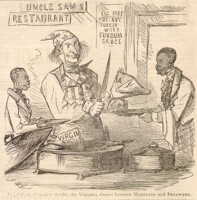 De eerste bekende afbeelding van Uncle Sam. Deze verscheen op 21 december 1861 in de Amerikaanse krant Harper's Weekly. / Bron: Frank Bellew, Wikimedia Commons (Publiek domein)