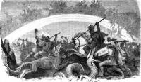 Odin vecht tegen Fenrir / Bron: Friedrich Wilhelm Heine (1845-1921), Wikimedia Commons (Publiek domein)