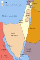 De door Israël veroverde gebieden tijdens de Zesdaagse Oorlog van juni 1967 / Bron: Ling.Nut derivative work: Rafy, Wikimedia Commons (CC BY-SA-3.0)