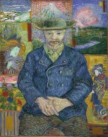 Père Tanguy voor de muur vol Japanse platen / Bron: Vincent van Gogh, Wikimedia Commons (Publiek domein)