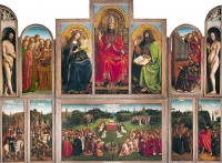 Aanbidding van het Lam Gods, geschilderd in olieverf op paneel. De opdrachtgever van het schilderij was Joos Vijd, het paneel werd geschilderd door Jan en Hubert van Eyck. / Bron: Jan van Eyck (circa 13901441), Wikimedia Commons (Publiek domein)