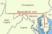 De grenslijn tussen de staten Pennsylvania en Maryland wordt ook wel de Mason-Dixonlijn genoemd.  / Bron: Publiek domein, Wikimedia Commons (PD)