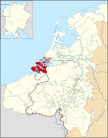 Het gebied van Zeeland aan het einde van de hoge middeleeuwen / Bron: Sir Iain, Wikimedia Commons (FAL)