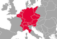De omvang van het Heilige Roomse Rijk tegen het einde van de vroege middeleeuwen / Bron: Paul2, Wikimedia Commons (CC BY-SA-3.0)