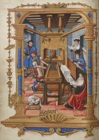 Boekdrukkunst rond de vijftiende eeuw / Bron: Bibliothèque Nationale de France, Wikimedia Commons (Publiek domein)