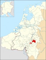 Het hertogdom Limburg aan het einde van de hoge middeleeuwen / Bron: Sir Iain, Wikimedia Commons (CC BY-SA-3.0)