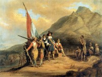 Aankomst Jan van Riebeeck op Kaap de Goede Hoop / Bron: Charles Davidson Bell, Wikimedia Commons (Publiek domein)