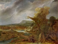 Landschap met obelisk / Bron: Rembrandt, Wikimedia Commons (Publiek domein)