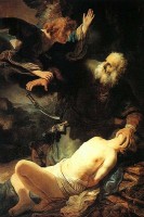 De engel weerhoudt..., Rembrandt / Bron: Rembrandt, Wikimedia Commons (Publiek domein)