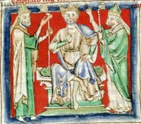 Kroning Hendrik II / Bron: Matthew Paris, Wikimedia Commons (Publiek domein)