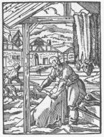 Leerlooiers op houtgravure uit1568 / Bron: Publiek domein, Wikimedia Commons (PD)