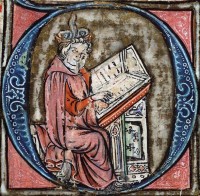 Van Maerlant zelf afgebeeld in manuscript / Bron: Koninklijke Bibliotheek, Wikimedia Commons (Publiek domein)