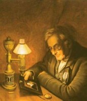 Charles Peale - 'James Peale' 1822. Argand studeerlamp mooi weergegeven. / Bron: Charles Willson Peale, Wikimedia Commons (Publiek domein)