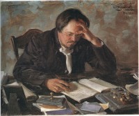 De Russische schrijver Evgeny Chirikov geschilderd door Ivan Kulikov, 1904 / Bron: Ivan Semenovich Kulikov, Wikimedia Commons (Publiek domein)